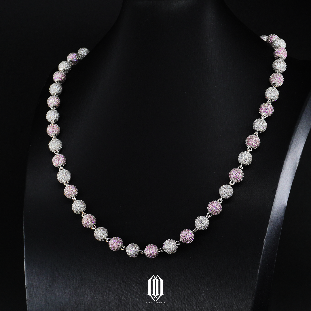 2-Tone Iced Out Bead Necklace - White Gold