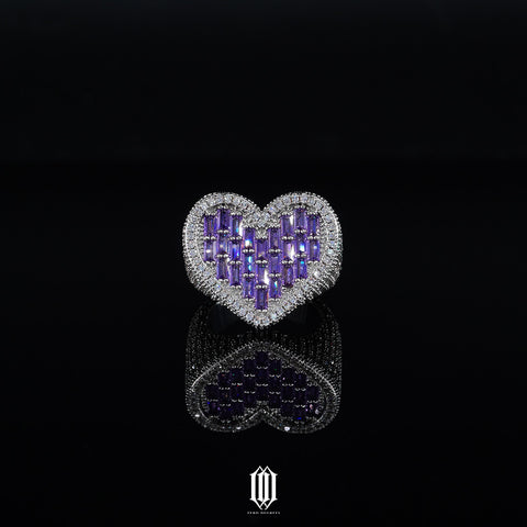 2-Tone Baguette Heart Ring Emerald Purple