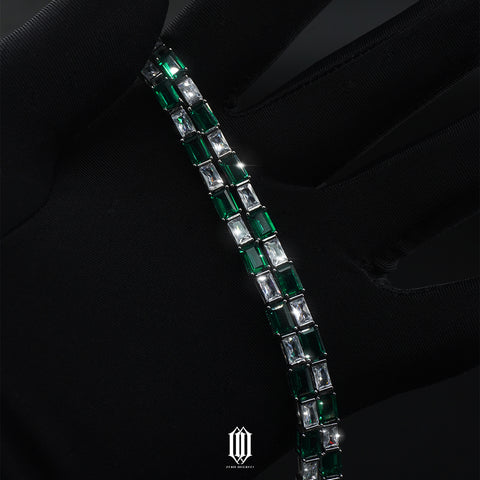 Baguette Emerald Tennis Link Bracelet - White Gold