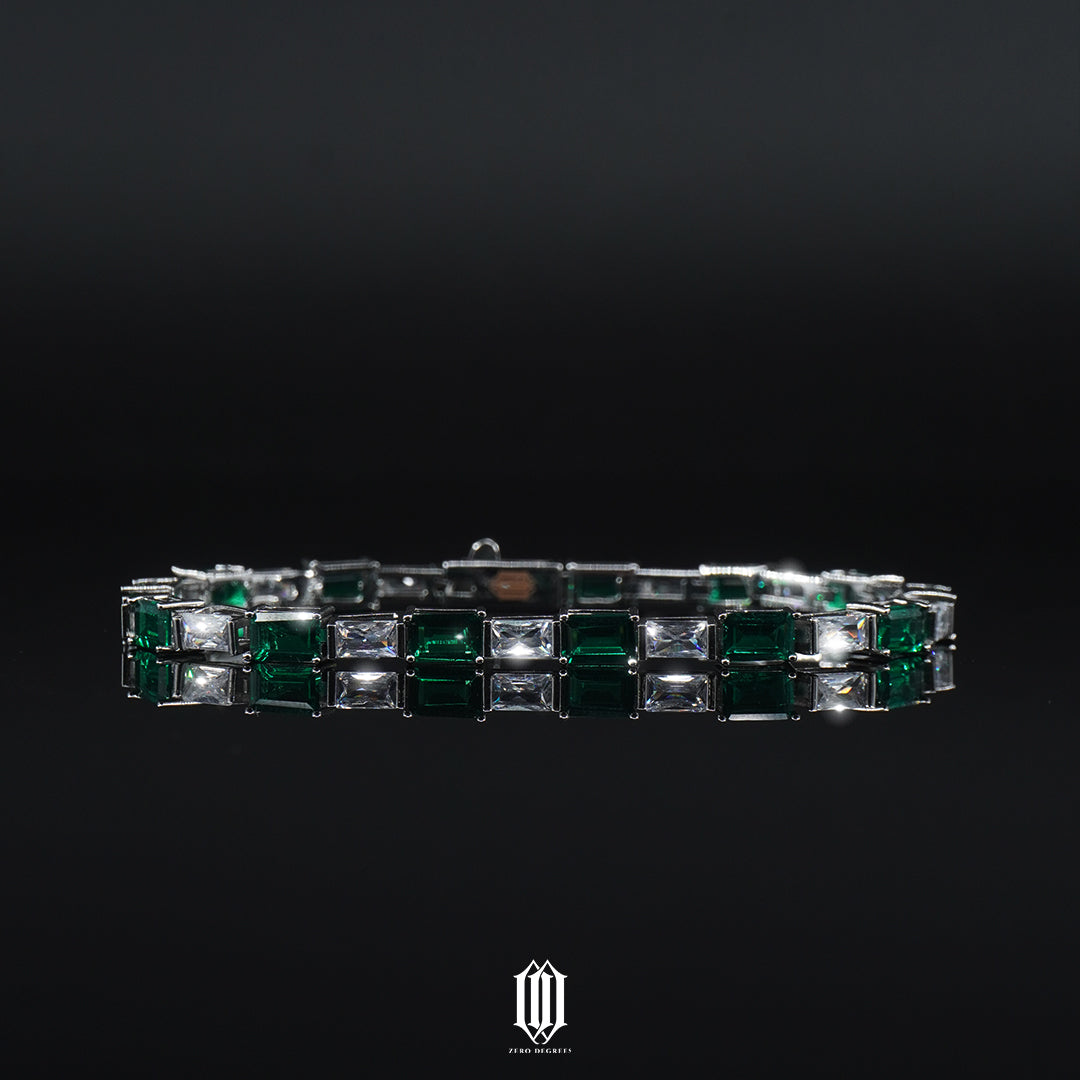 Baguette Emerald Tennis Link Bracelet - White Gold