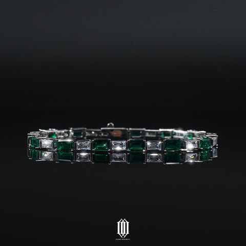 Baguette Emerald Tennis Link Bracelet - White Gold