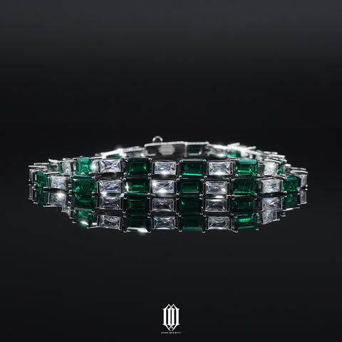 Baguette Emerald Tennis Link Bracelet - White Gold