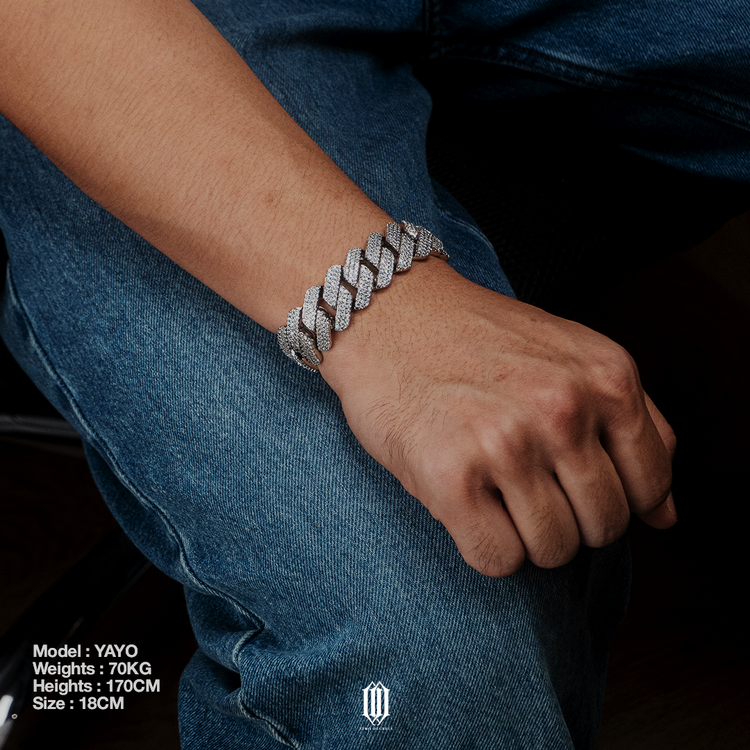 20mm Prong Cuban Link Bracelet - White Gold