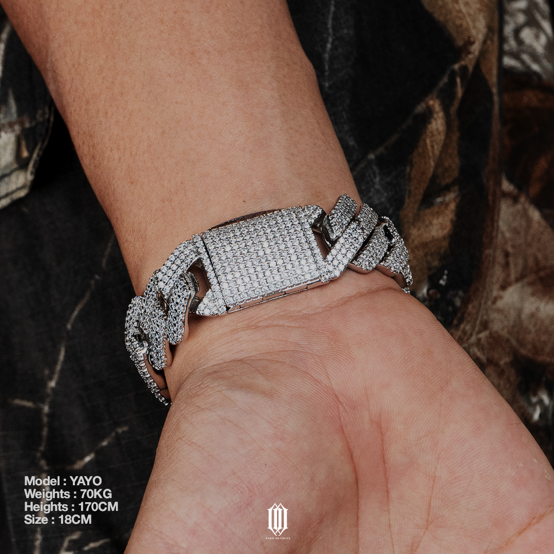 20mm Prong Cuban Link Bracelet - White Gold