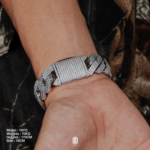 20mm Prong Cuban Link Bracelet - White Gold