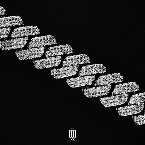 20mm Prong Cuban Link Bracelet - White Gold