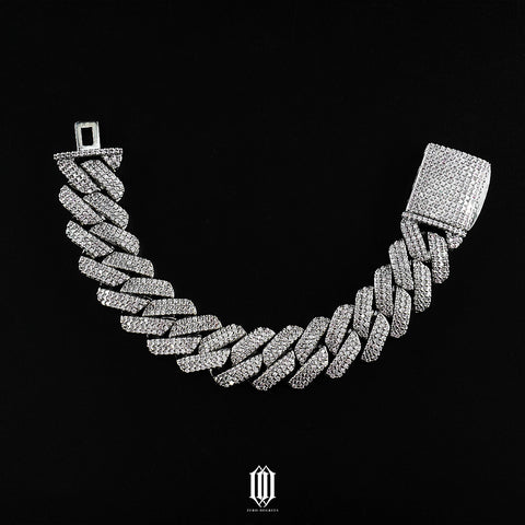 20mm Prong Cuban Link Bracelet - White Gold