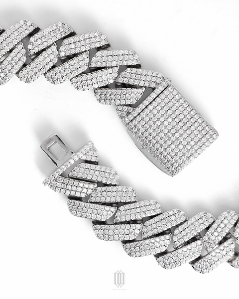 20mm Prong Cuban Link Bracelet - White Gold
