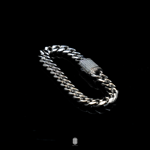 12mm Iced Out Clasp Plain Jane Bracelet - White Gold