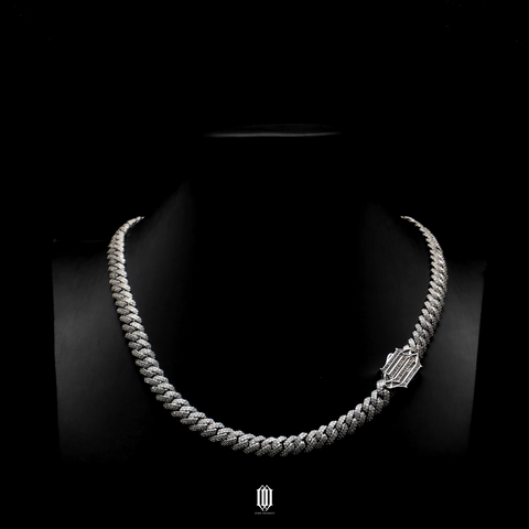 10mm Prong Cuban Link Necklace - White Gold