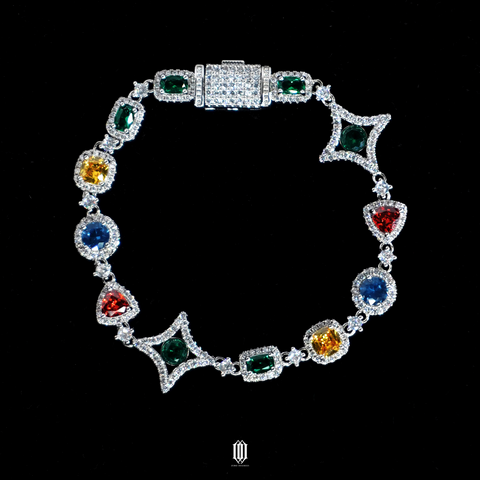 Multicolor Clustered Distinct Cut Bracelet - White Gold