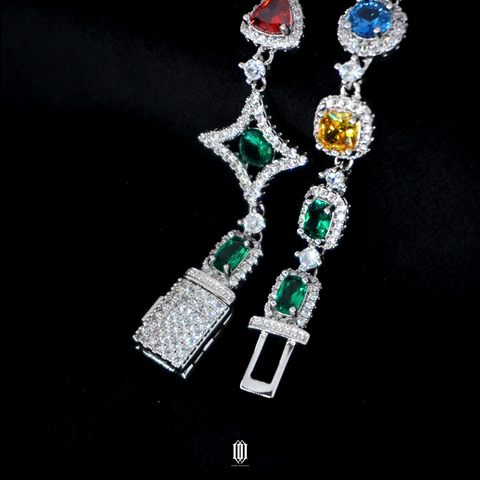 Multicolor Clustered Distinct Cut Bracelet - White Gold