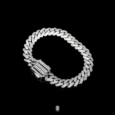 10mm Prong Cuban Link Bracelet - White Gold