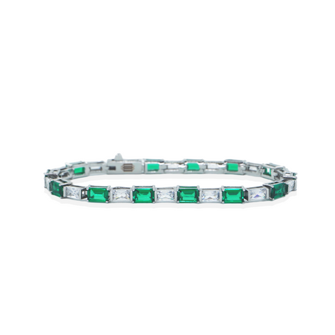 Baguette Emerald Tennis Link Bracelet - White Gold