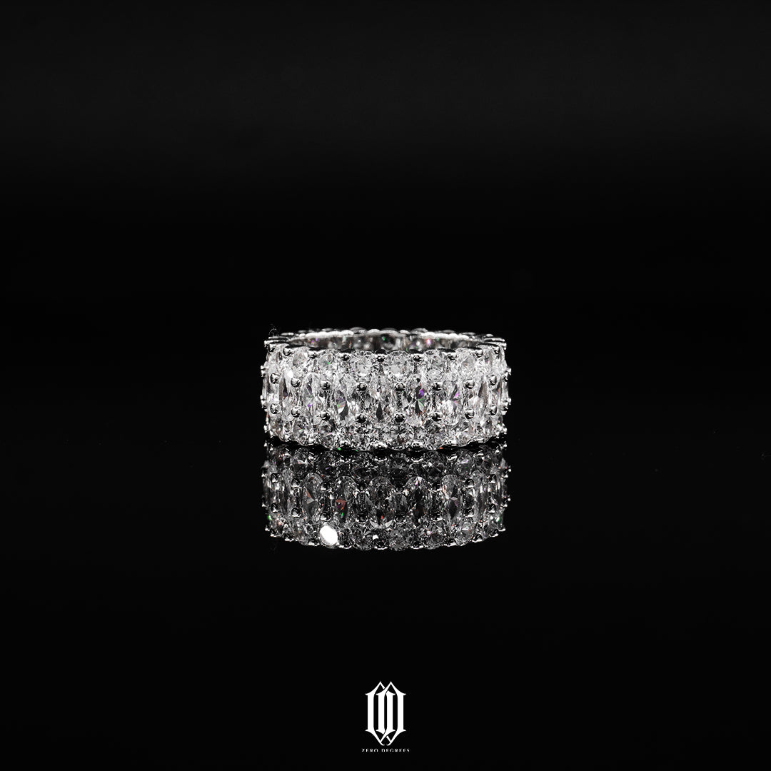3 Row Oval Cut Ring - White Gold