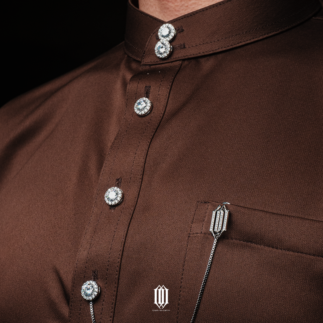 Classic Zero Degrees Butang Baju Melayu - White Gold