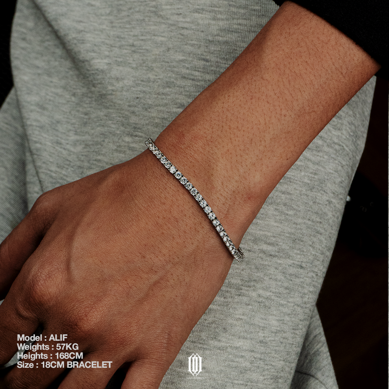 3mm Tennis Link Bracelet - White Gold