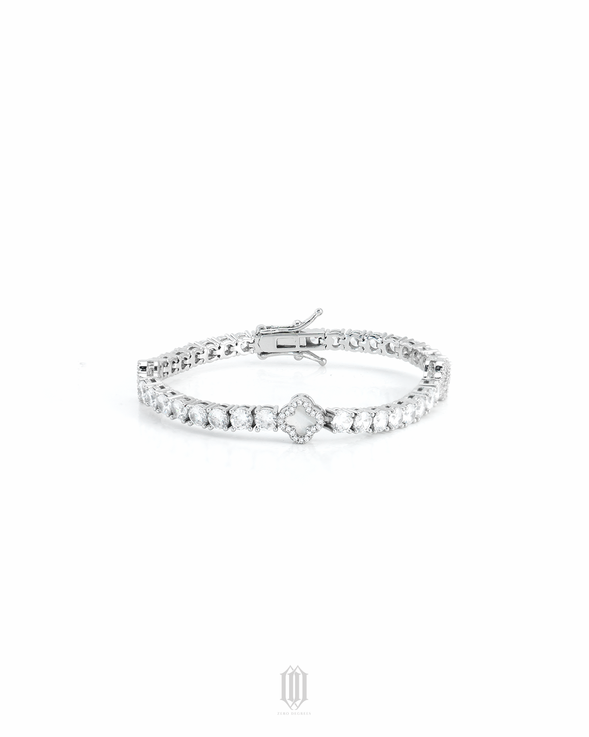 4mm Grey Clover Tennis Link - White Gold