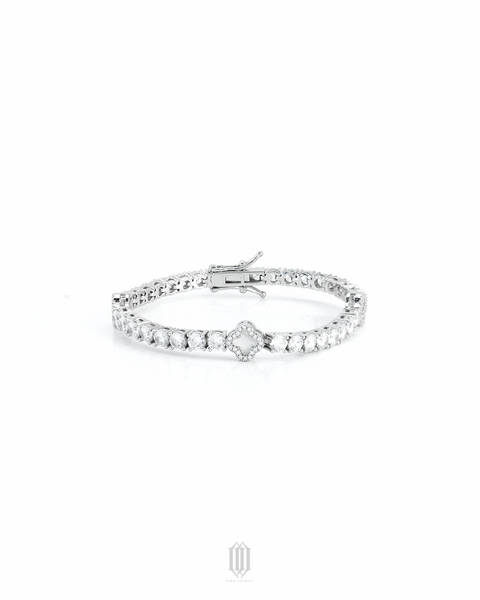 4mm Grey Clover Tennis Link - White Gold