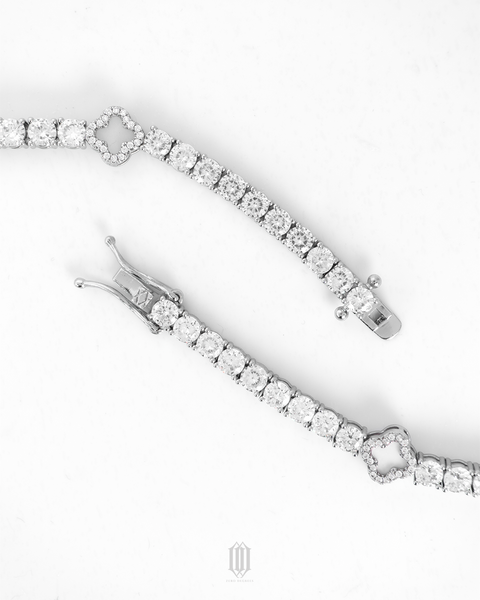 4mm Grey Clover Tennis Link - White Gold