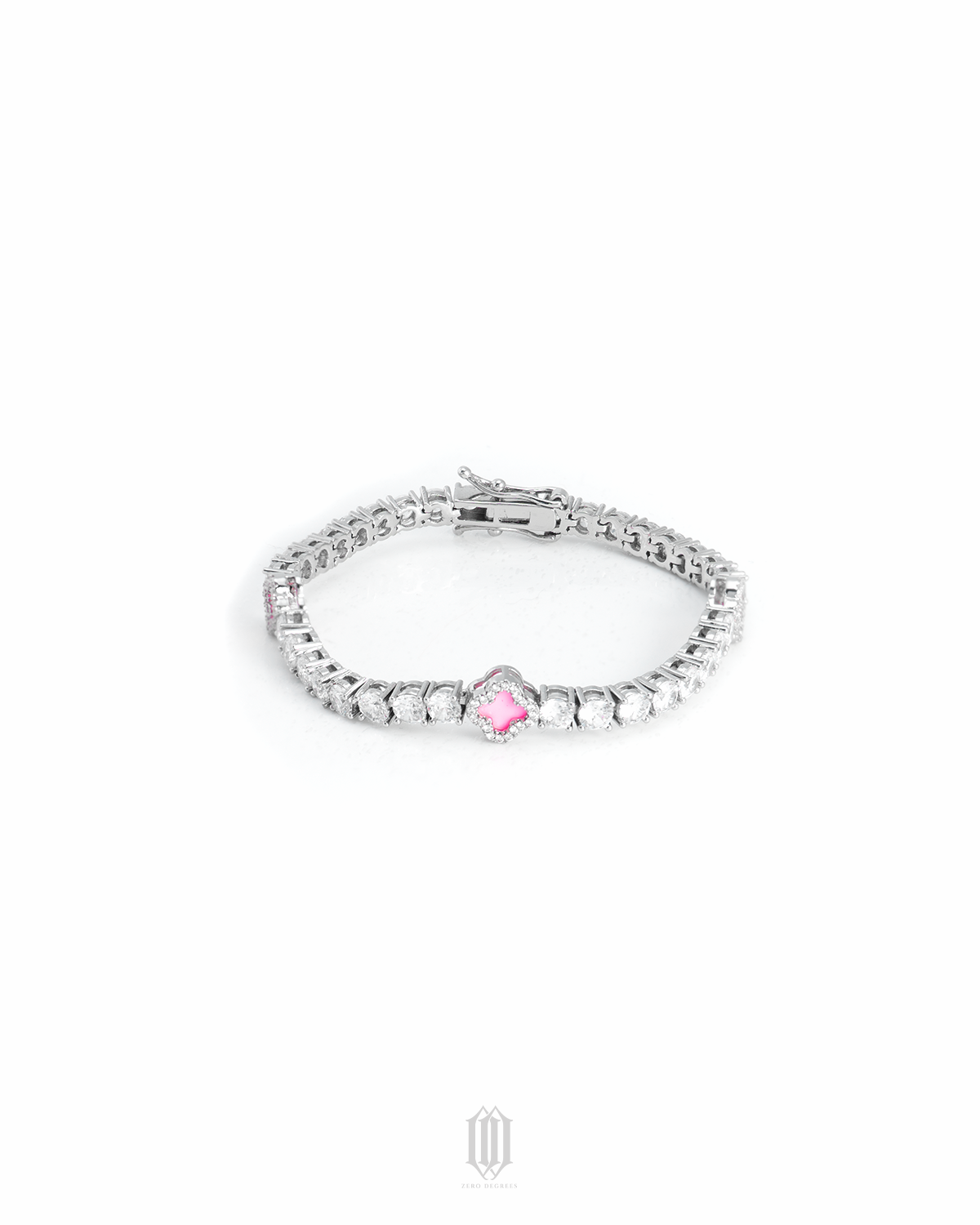 4mm Pink Clover Tennis Link - White Gold