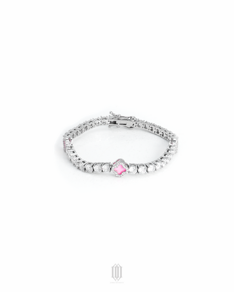 4mm Pink Clover Tennis Link - White Gold