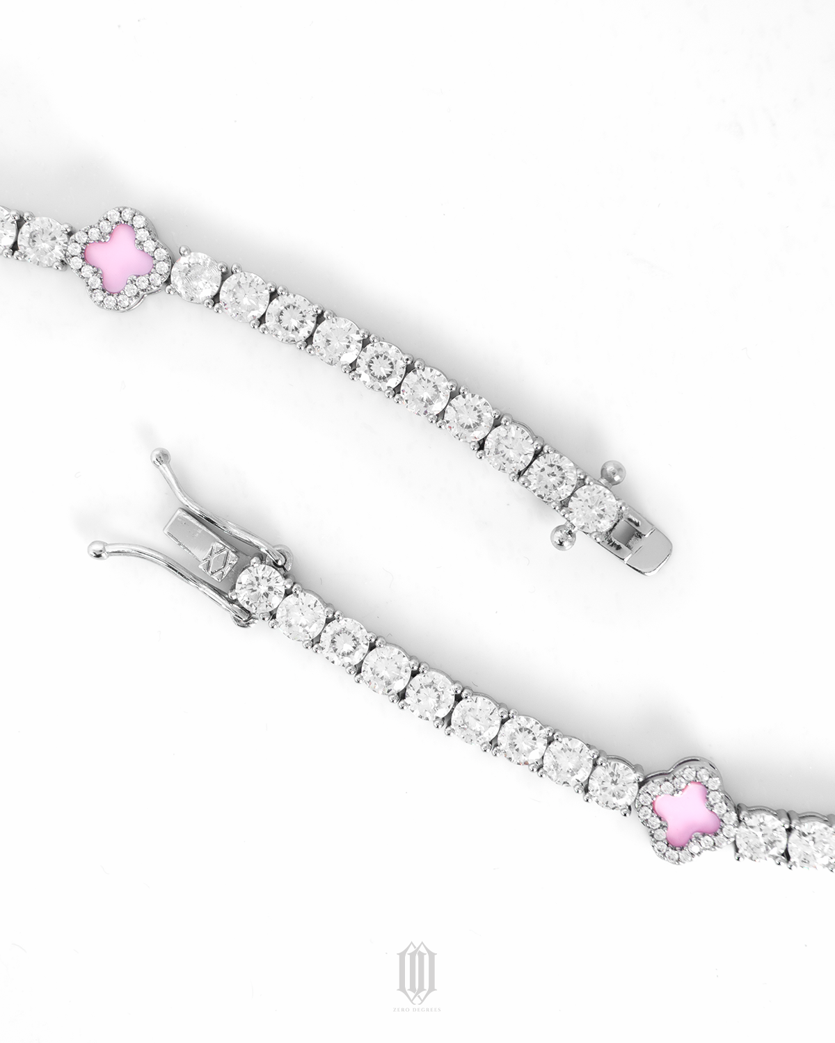 4mm Pink Clover Tennis Link - White Gold