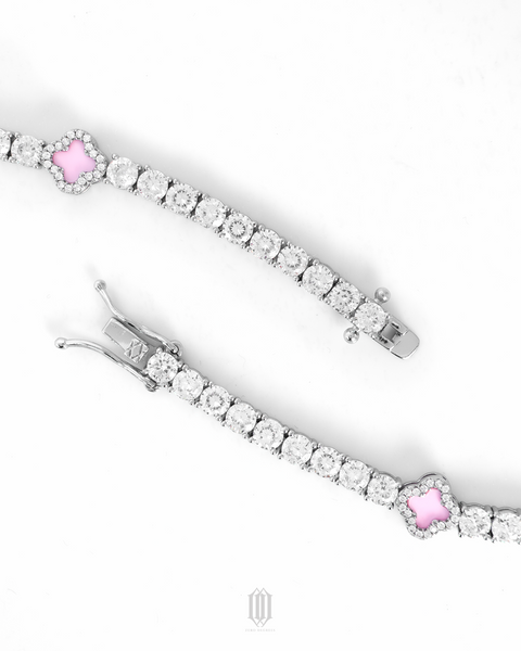 4mm Pink Clover Tennis Link - White Gold