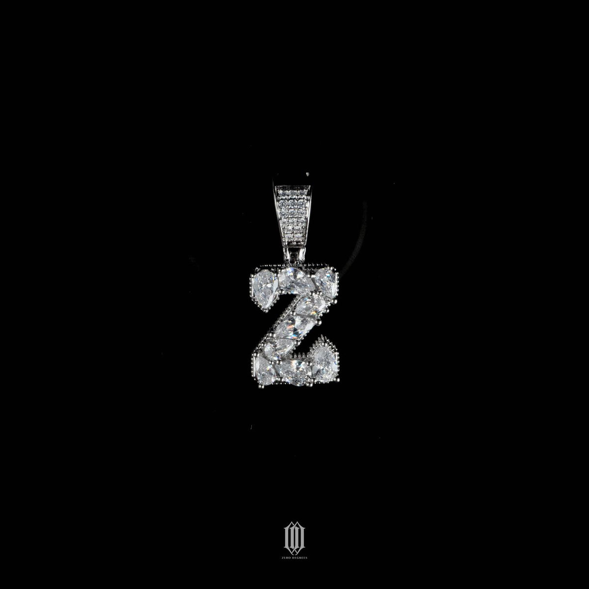 Distinct Cut Letter Pendant - White Gold - Letter Z