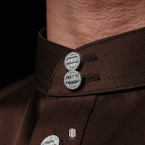 Baguette Stripe Butang Baju - White Gold