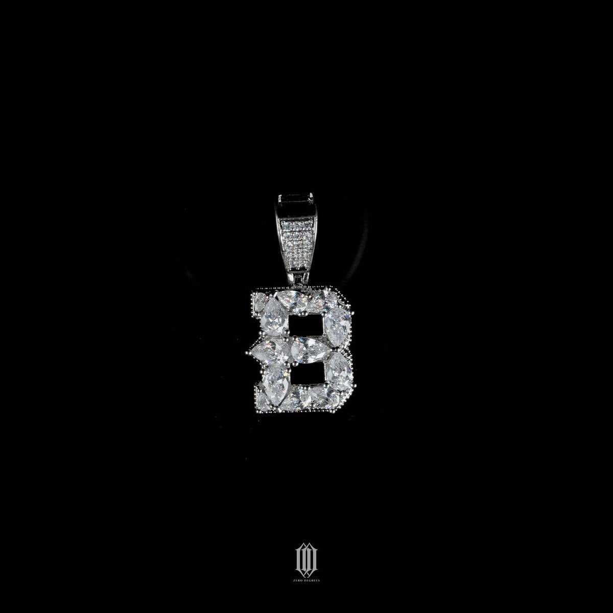 Distinct Cut Letter Pendant - White Gold - Letter B