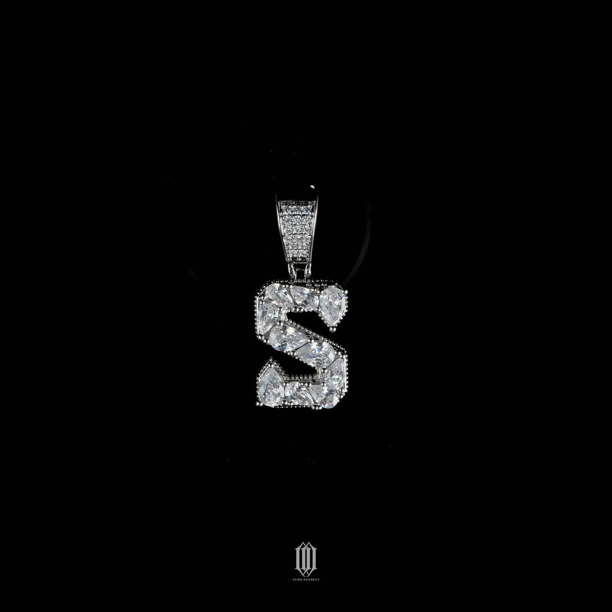 Distinct Cut Letter Pendant - White Gold - Letter S