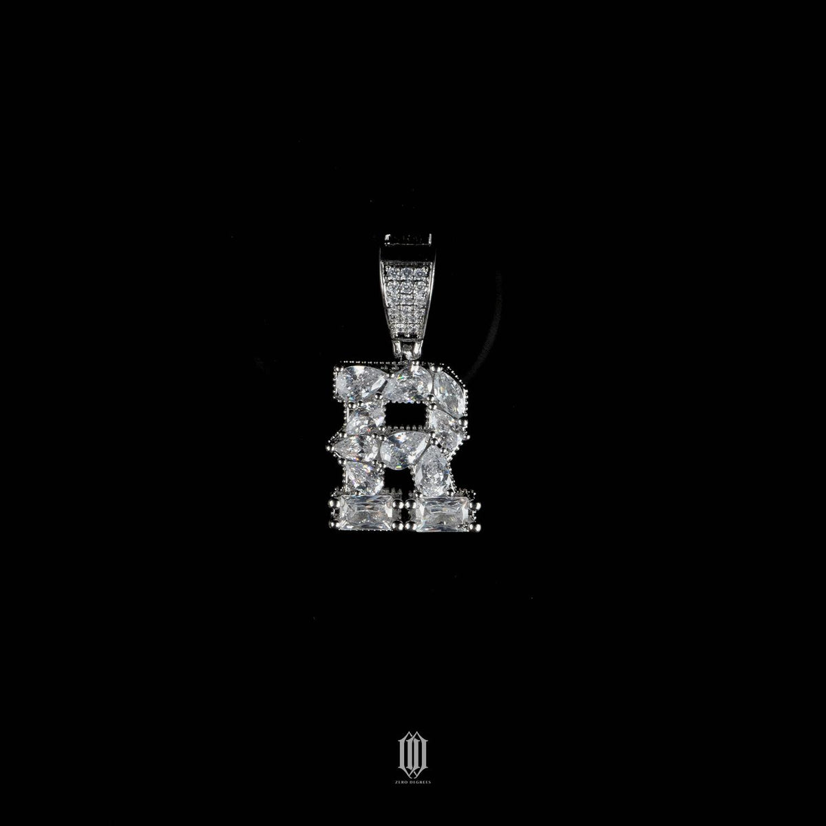 Distinct Cut Letter Pendant - White Gold - Letter R
