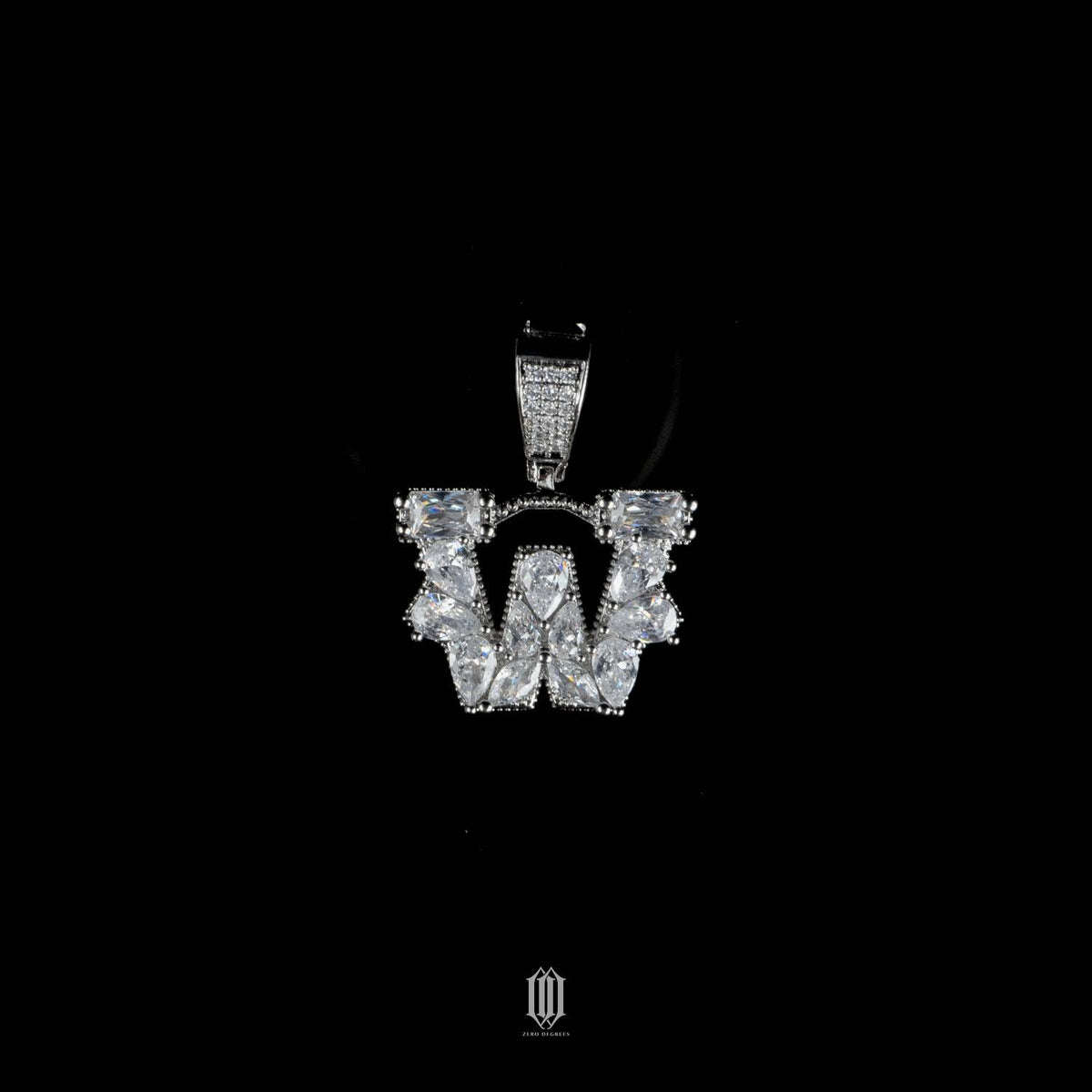 Distinct Cut Letter Pendant - White Gold - Letter W