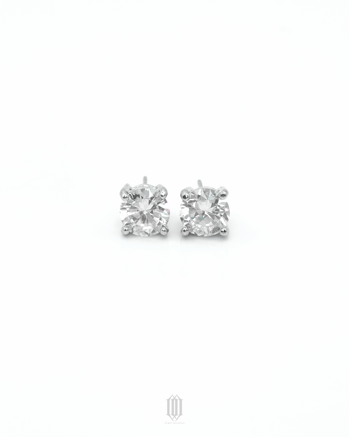 8mm Round Cut Stud Earrings - White Gold