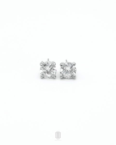 8mm Round Cut Stud Earrings - White Gold