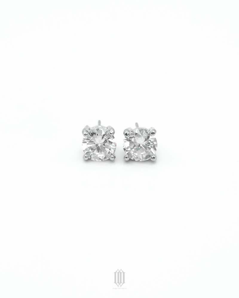 8mm Round Cut Stud Earrings - White Gold