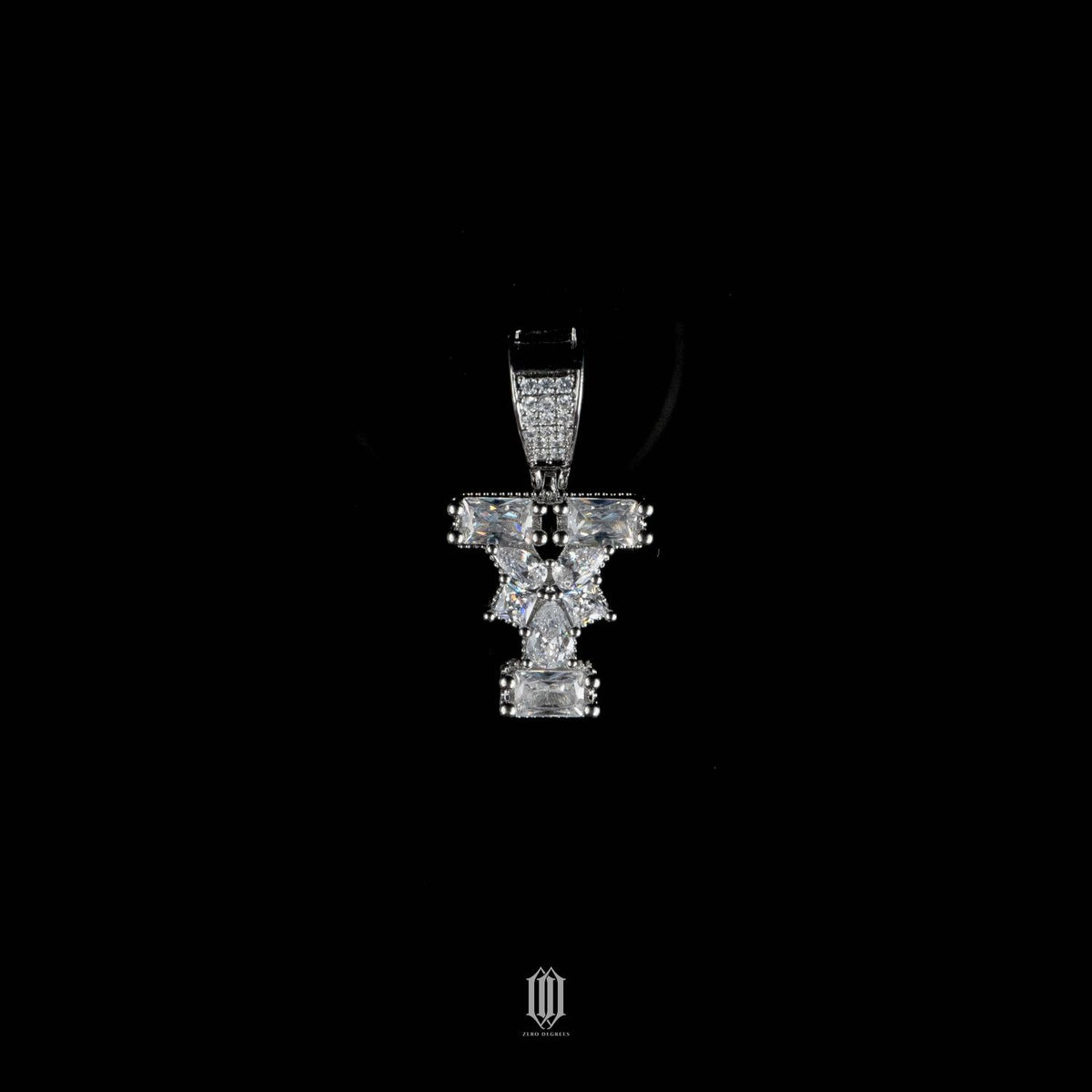 Distinct Cut Letter Pendant - White Gold - Letter Y