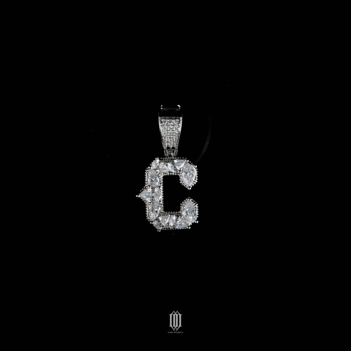 Distinct Cut Letter Pendant - White Gold - Letter C