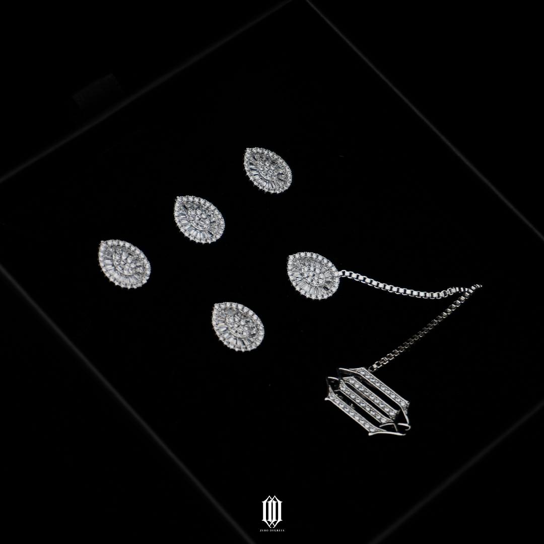 Sunburst Pave Butang Baju - White Gold