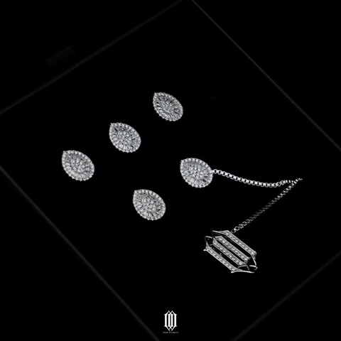 Sunburst Pave Butang Baju - White Gold