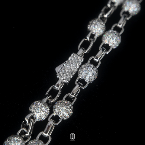 6mm Bead Link Chain Necklace - White Gold