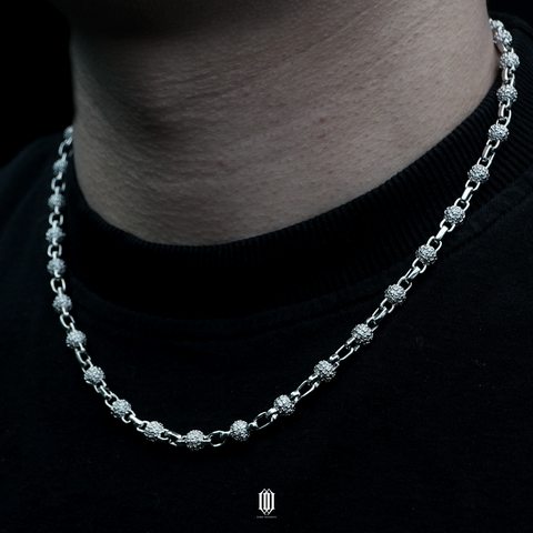 6mm Bead Link Chain Necklace - White Gold