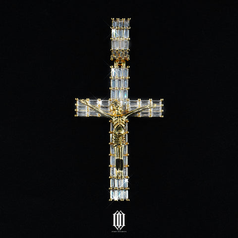 Baguette Crucifix Pendant - Gold