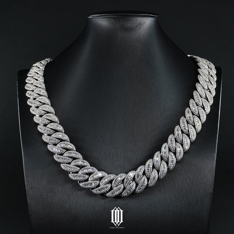 20mm Baguette Curb Cuban Chain - White Gold