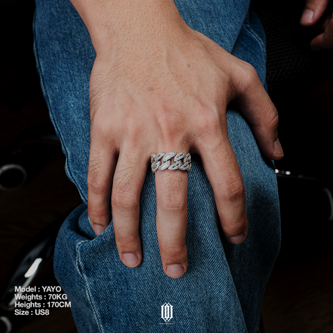 Baguette Curd Cuban Ring - White Gold