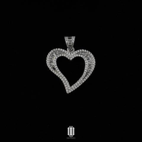 Baguette Heart Pendant - White Gold