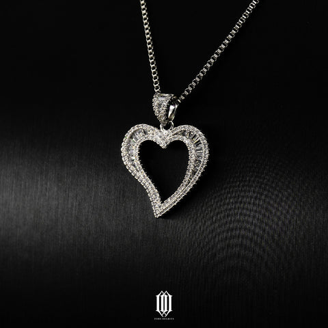 Baguette Heart Pendant - White Gold