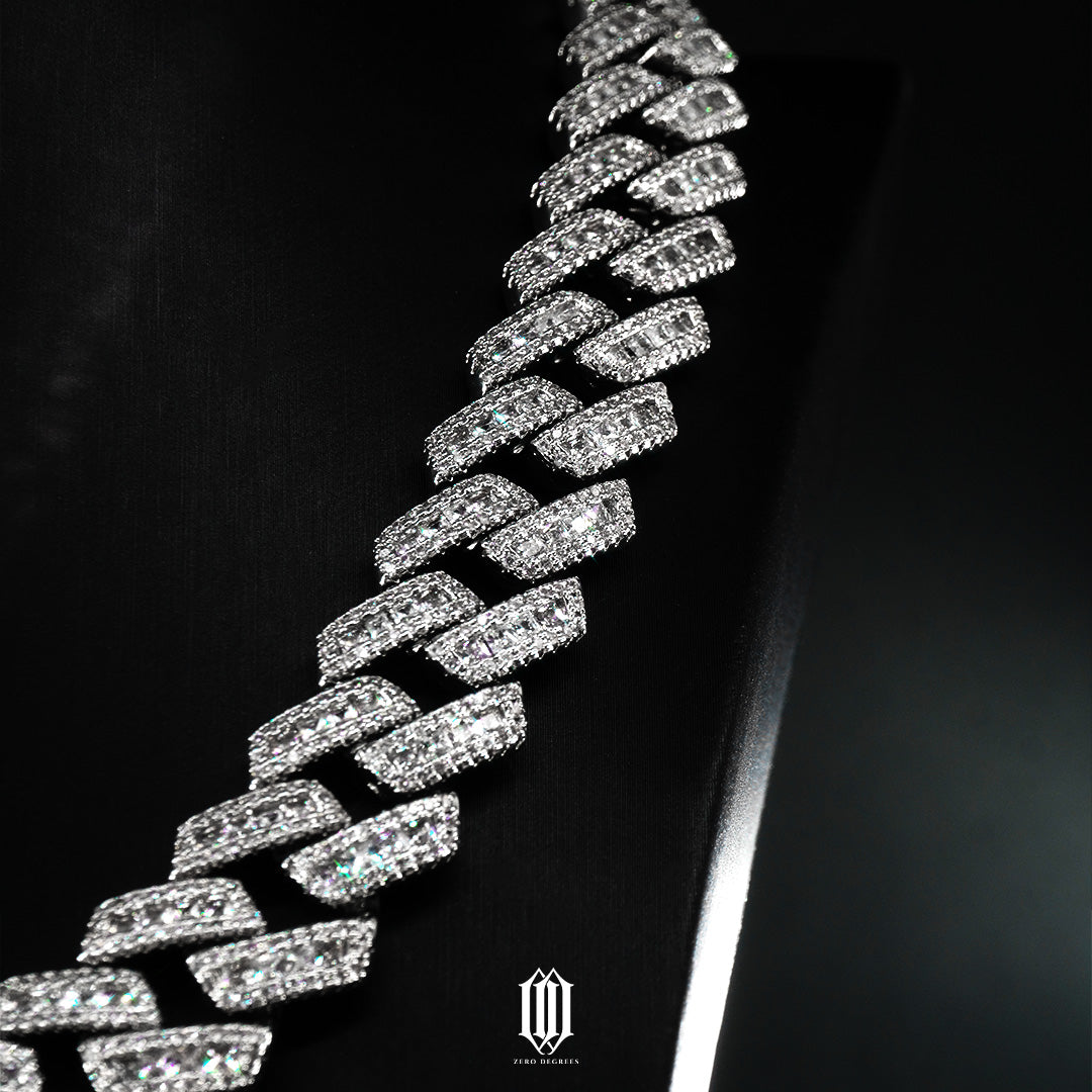 15mm Baguette Prong Cuban Chain - White Gold