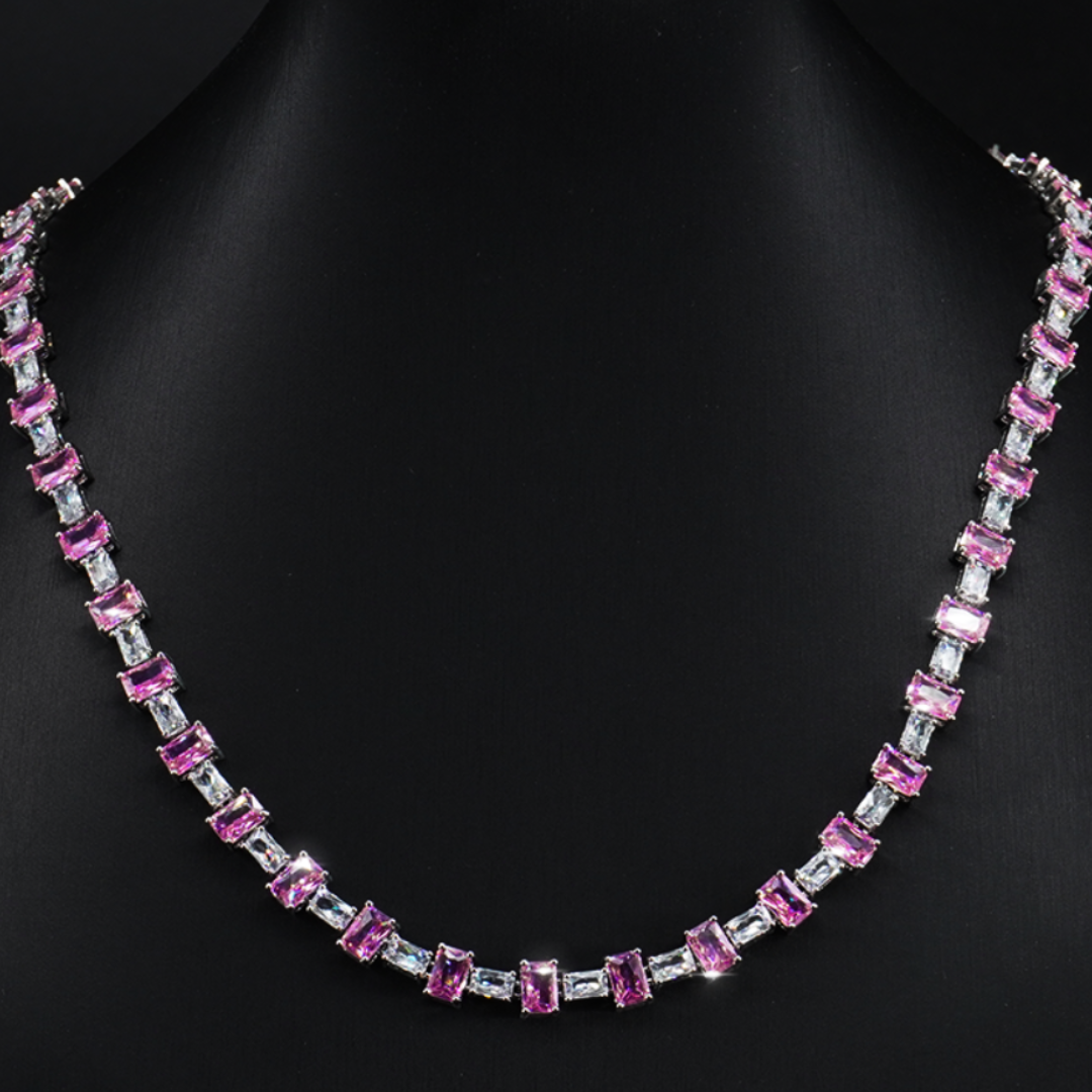 2-Tone Baguette Tennis Link Necklace
